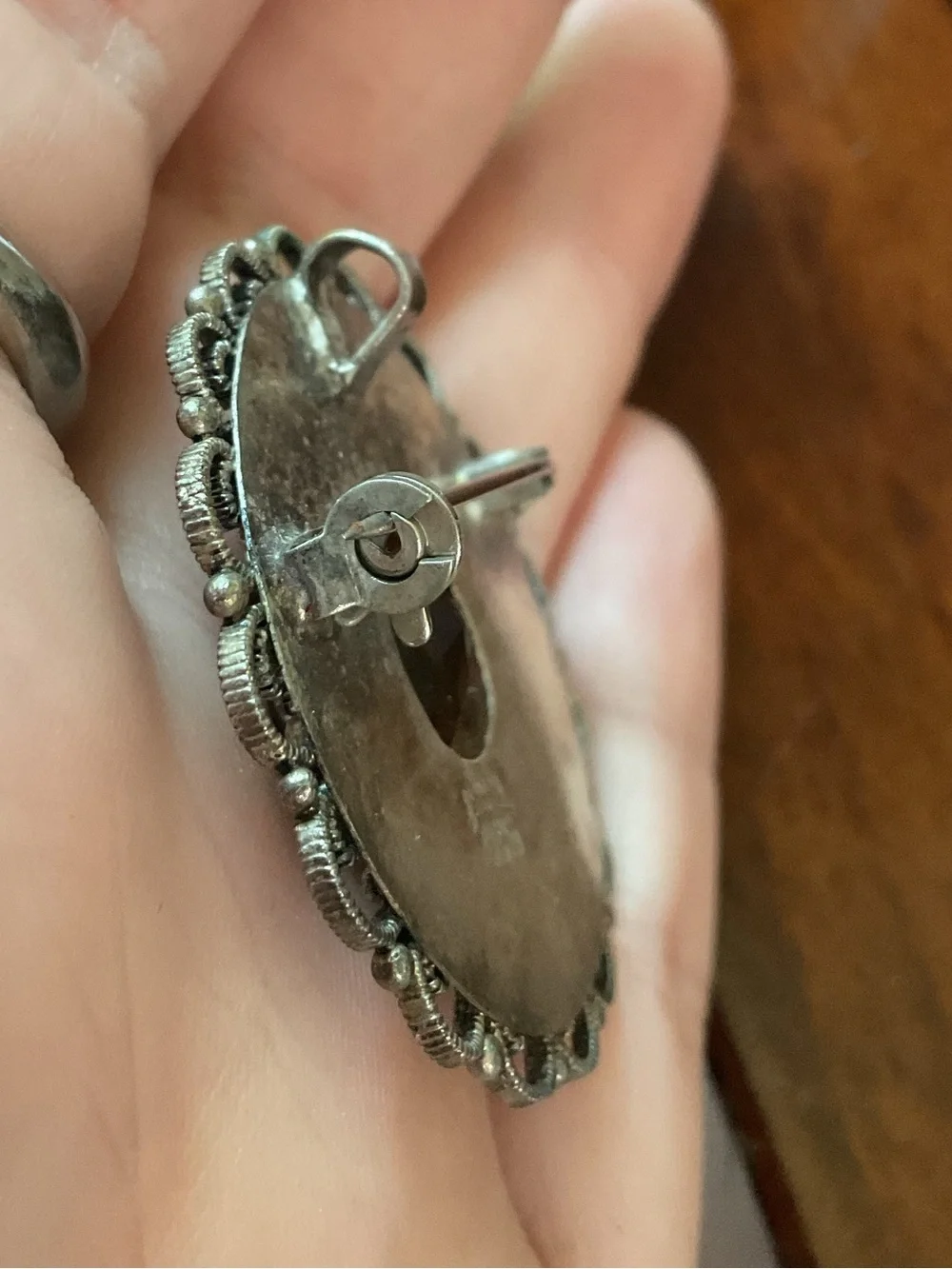 Vintage Israel Sterling Silver Smoky Quartz Filigree Brooch Pendant